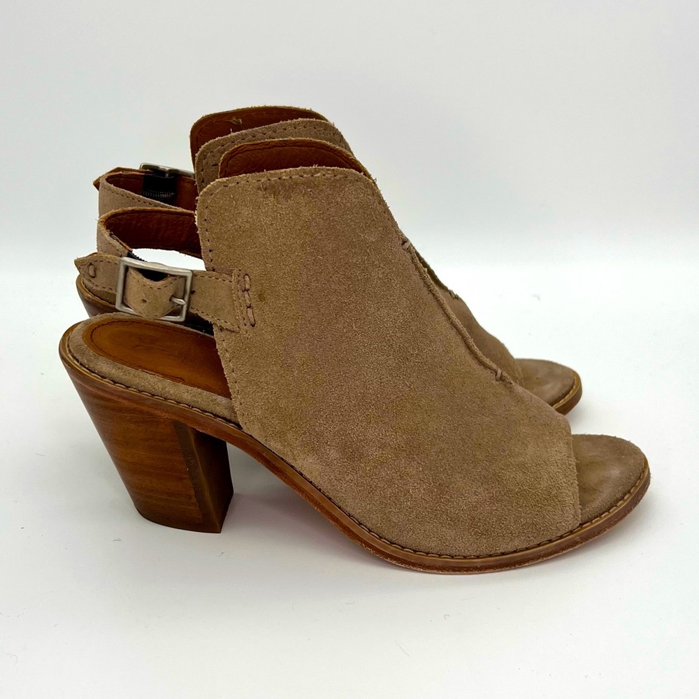 Frye Women's Courtney Suede Booties 8.5 Ash Leather Slingback Open Toe Shoes
